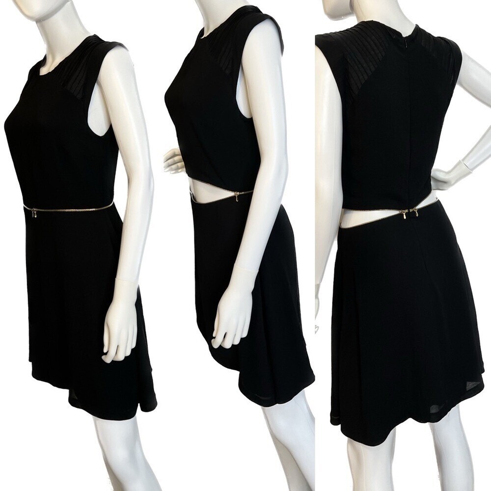 Sandro Paris Black Mini Length Dress Sz 4 Cutout Zip Waist Old Money Luxury LBD - Picture 7 of 13